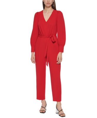 Calvin Klein - Women's V-Neck Long-Sleeve Belted Jumpsuit