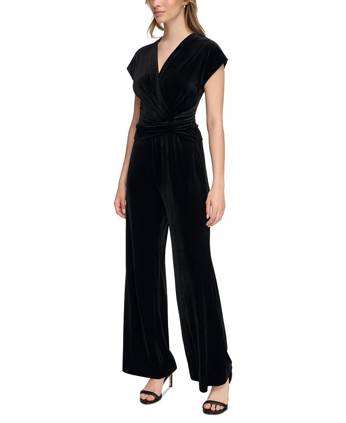 Calvin Klein Women's Velvet Faux-Wrap Jumpsuit - Macy's