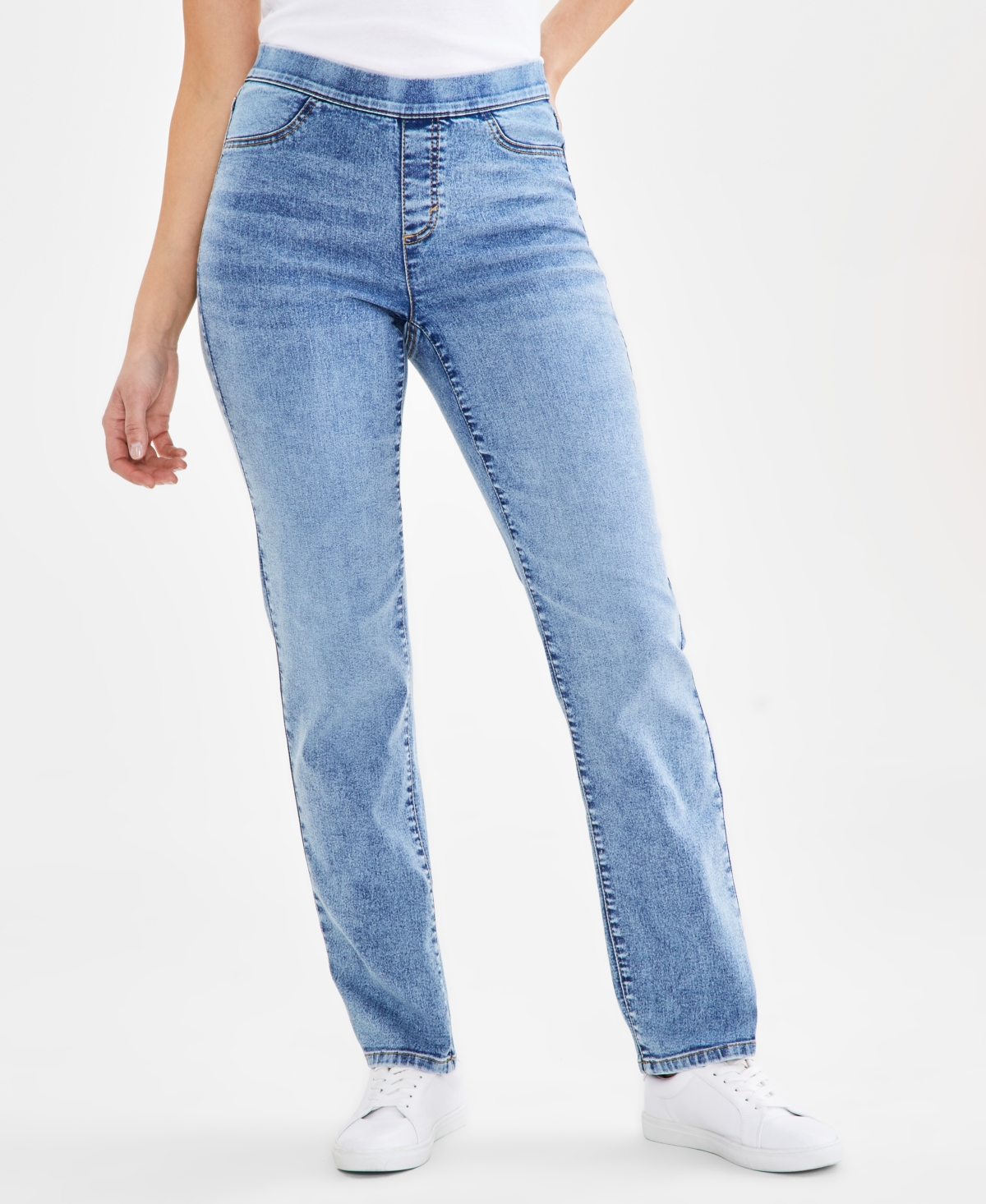 Style & Co Women's Mid-rise Pull-on Straight-leg Denim Jeans, Created For Macy's In Peony