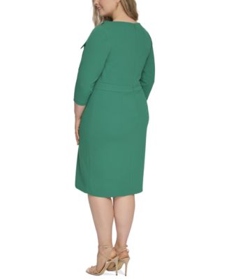 calvin klein green dress long sleeve New Size 6 Calvin Klein Elegant GREEN Velvet Faux Wrap Easy Fit Sheath Dress