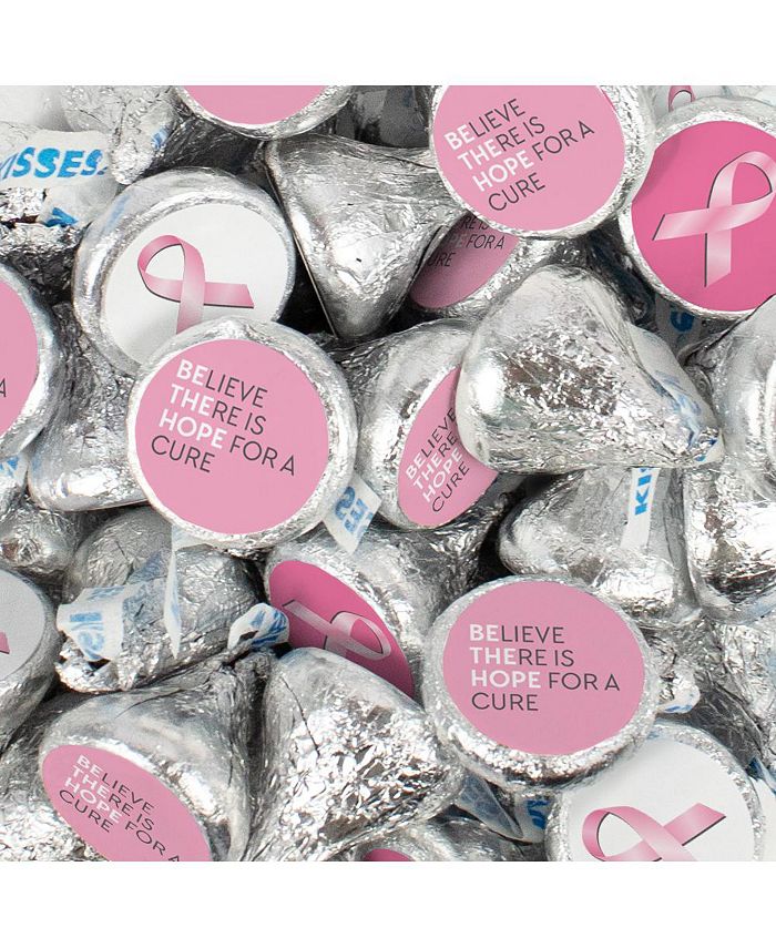 Just Candy 100 Pcs Breast Cancer Awareness Candy Chocolate Silver Hershey's Kisses (1lb) No