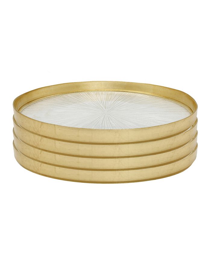 Classic Touch 13" Crystal Glass Chargers with Gold Border 4 Piece Set