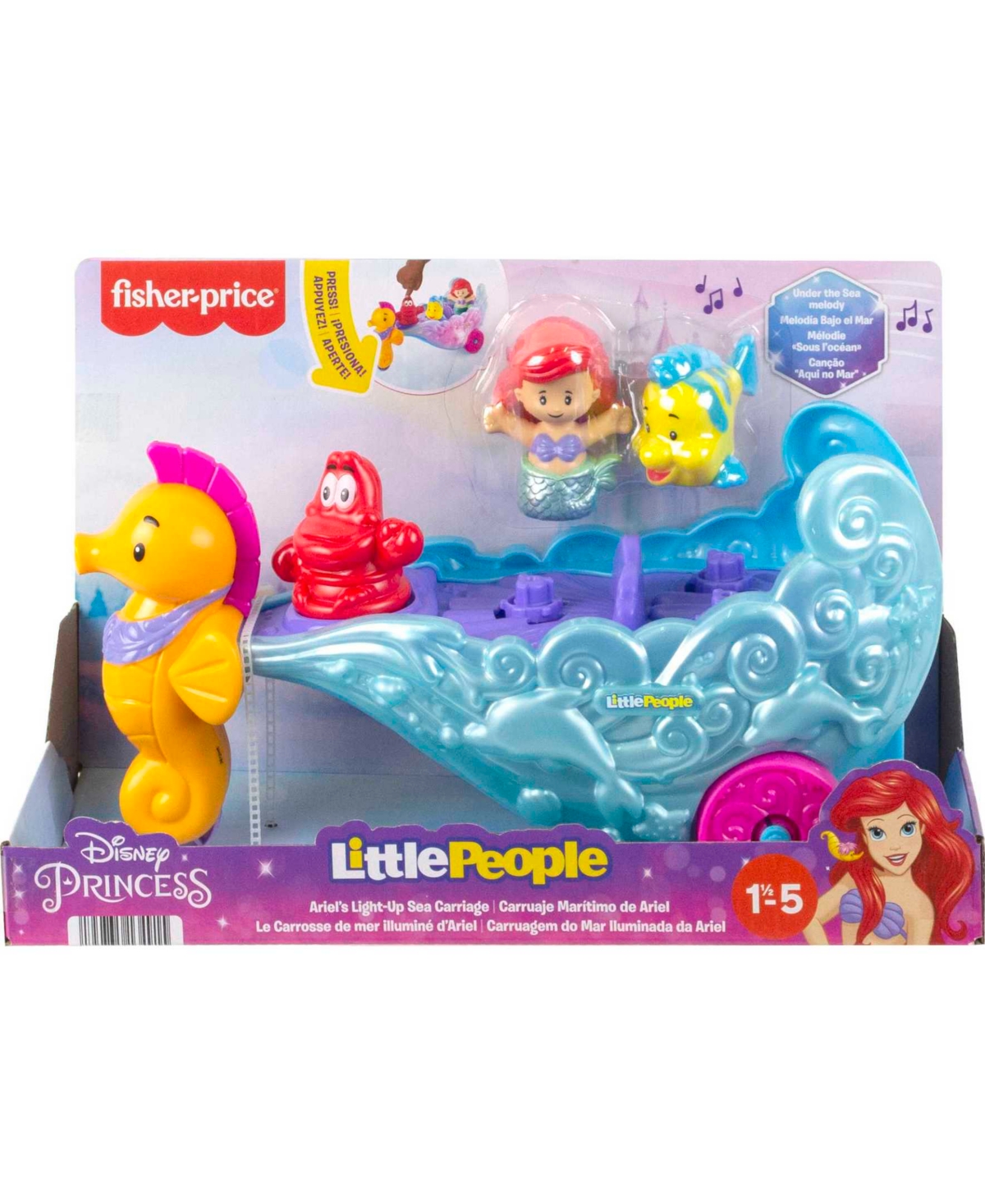 Shop Fisher Price Little People Disney Princess Ariel And Flounder Toddler Toys, Carriage With Music And Lights In Multi-color