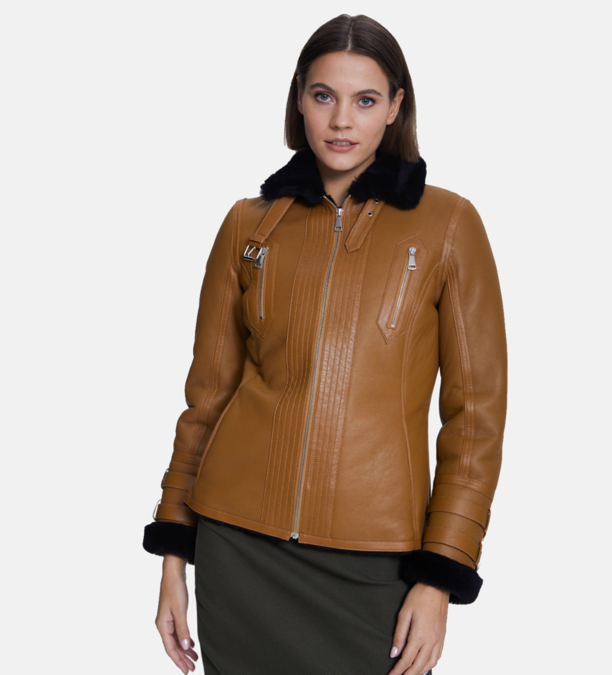 Furniq Uk Women's Fashion Jacket, SilkyWith Black Wool - Tan