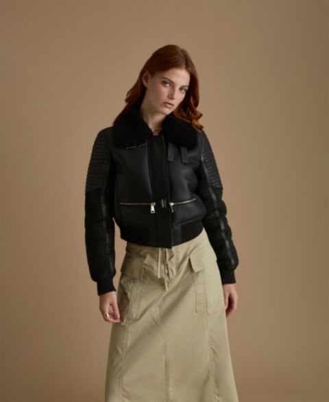 Женские куртки Furniq UK Women's Cropped Biker Style Shearling Jacket