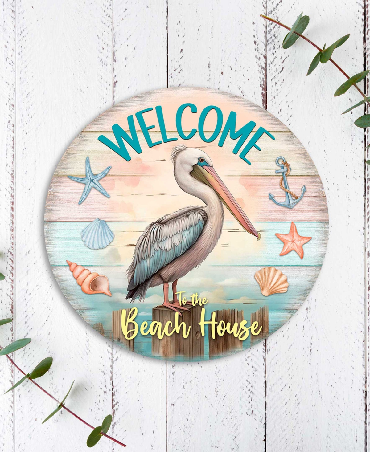 Shop Designocracy Holiday Wooden Door Decor Welcome Sign Pelican Welcome Sign G. Debrekht In Multi Color