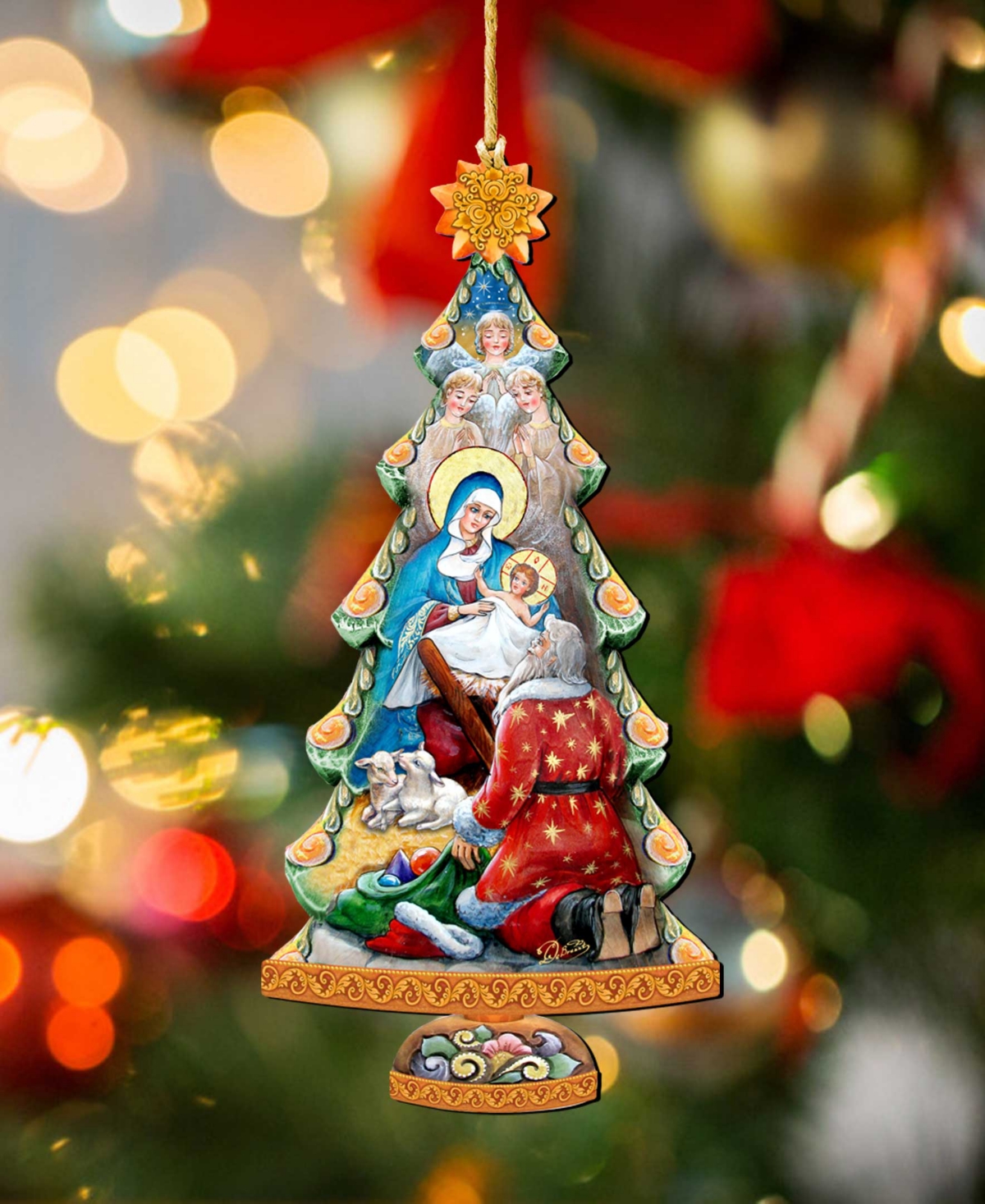 Shop Designocracy Adoration Nativity Tree Christmas Wooden Ornaments Holiday Decor Set Of 2 G. Debrekht In Multi Color