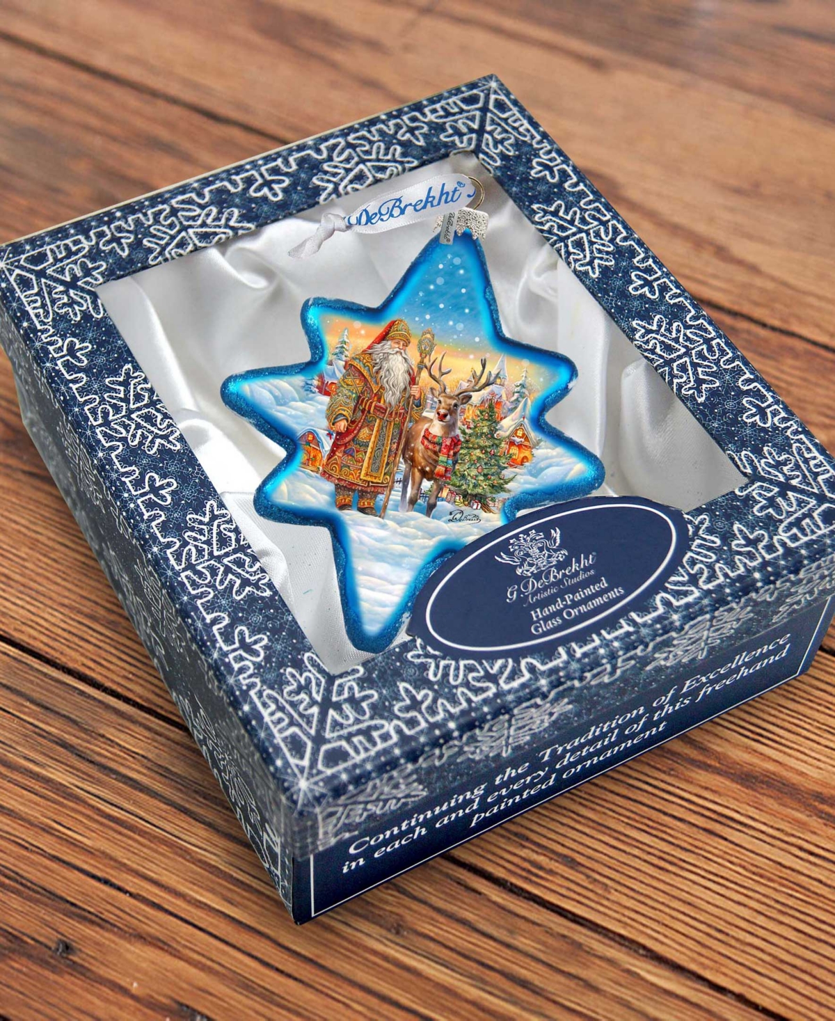 Designocracy Santa With Reindeer Star Mercury Glass Christmas Ornaments G. Debrekht In Multi Color