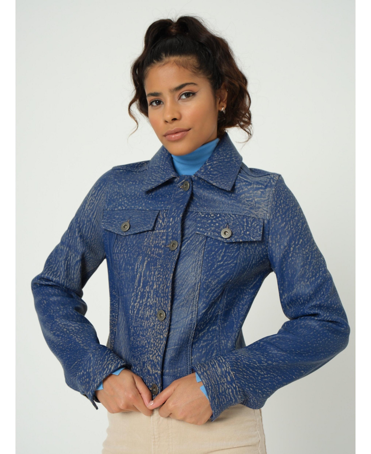 Furniq Uk Women's Authentic Western Leather Jacket, Aging- Blue