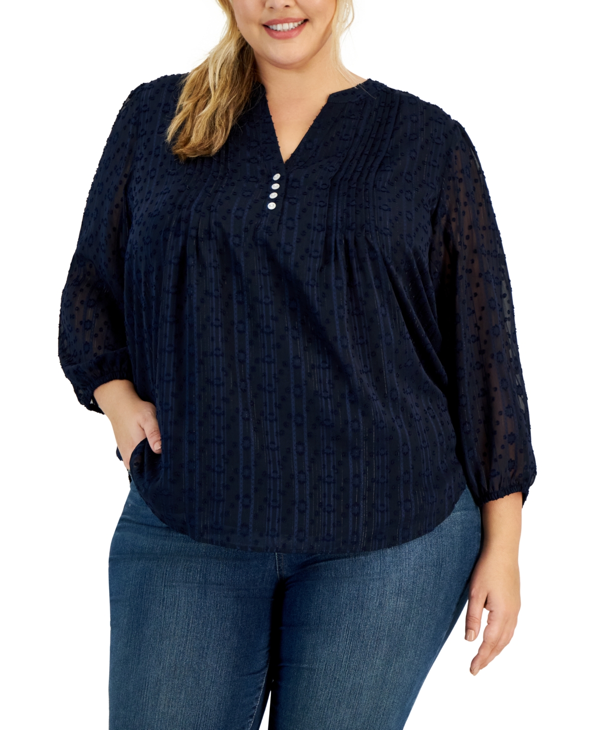 TOMMY HILFIGER PLUS SIZE DAISY CLIP PINTUCKED TUNIC TOP
