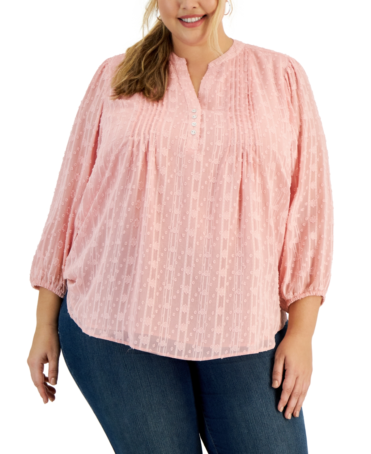 Tommy Hilfiger Plus Size Daisy Clip Pintucked Tunic Top In Bridal Rose