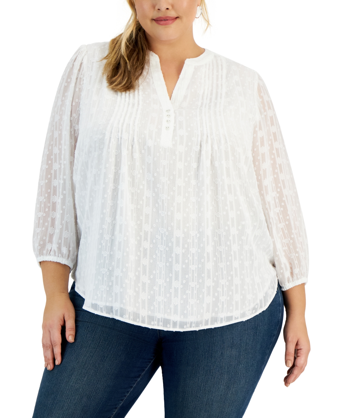 Tommy Hilfiger Plus Size Daisy Clip Pintucked Tunic Top In Ivory
