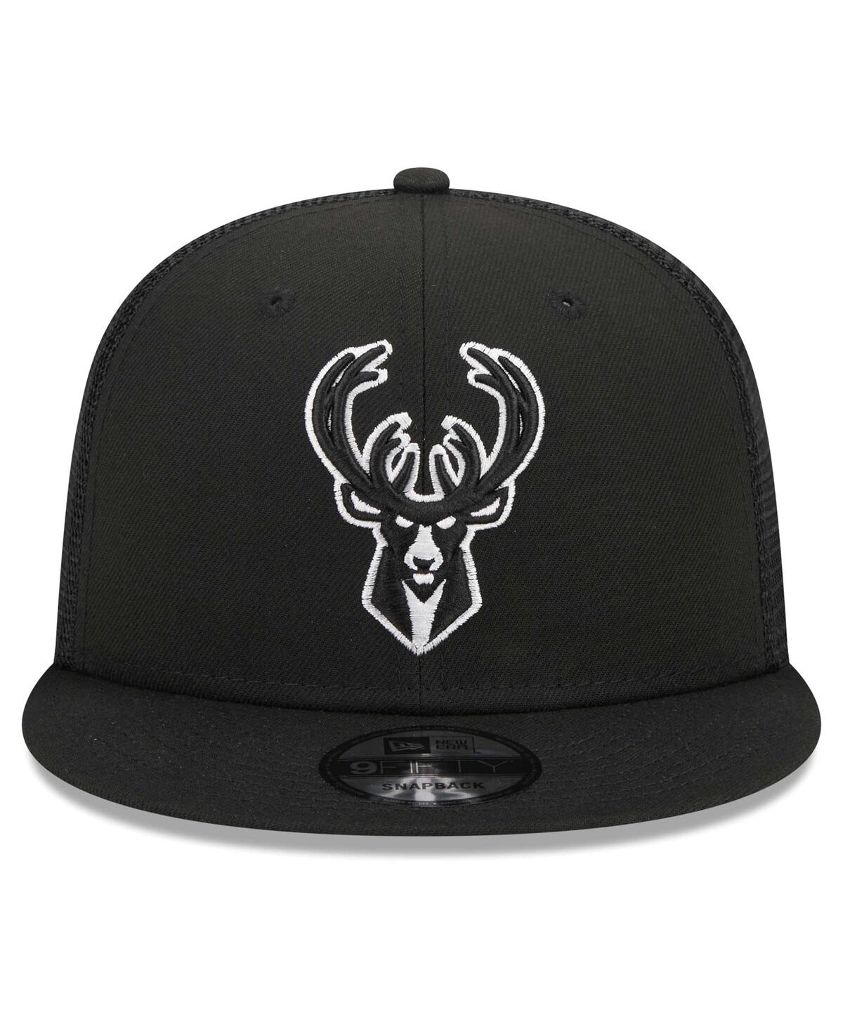 New Era Men's  Black Milwaukee Bucks Evergreen 9fifty Trucker Snapback Hat In Black