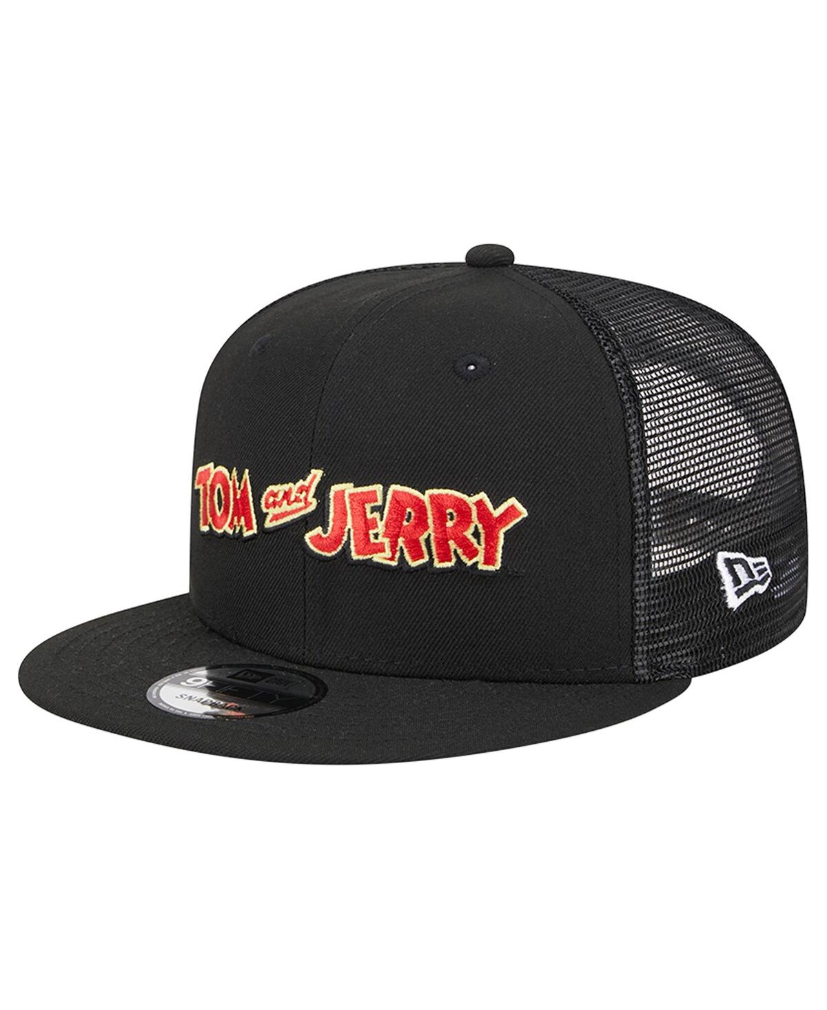 New Era Men's  Black Tom And Jerry Wordmark Trucker 9fifty Snapback Hat