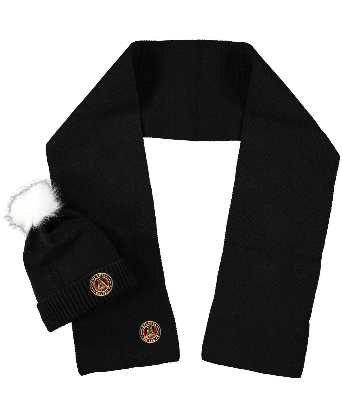 Shop Zoozatz Women's  Atlanta United Fc Fuzzy Cuffed Pom Knit Hat And Scarf Set In Black
