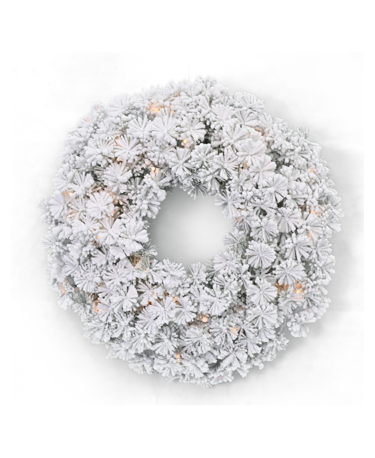 Seasonal Flocked Winter Fir 24" Flocked Hard Needle Wreath 160 Tips, 50 Clear Lights Ul In White