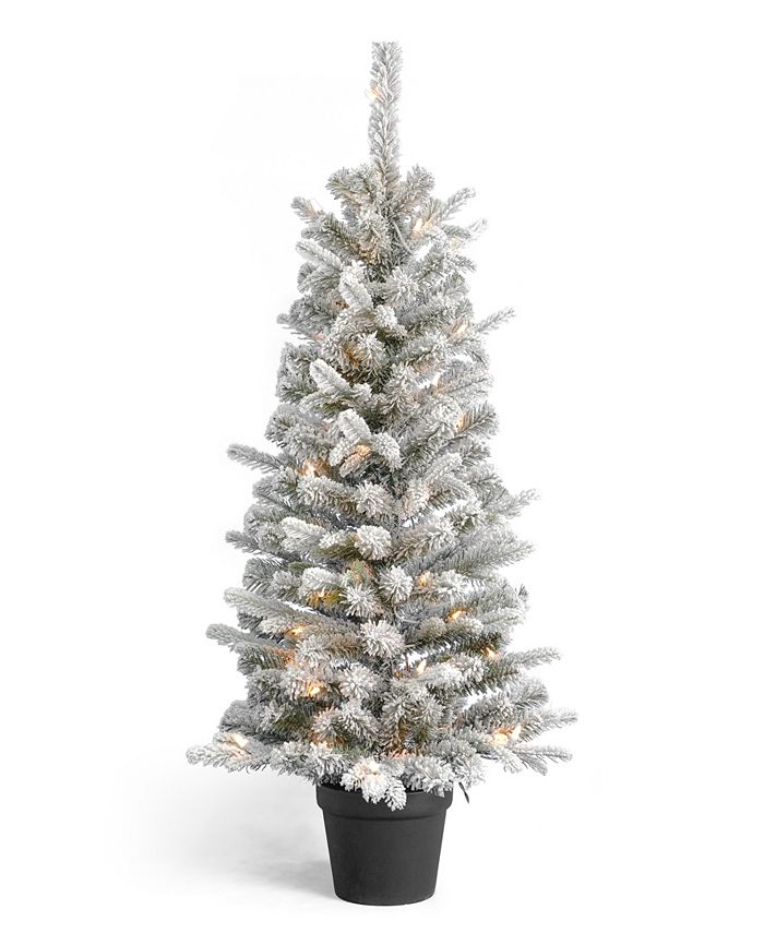 Seasonal Estes Pine Flocked 4' PreLit PE, PVC Porch Tree in Urn, 312