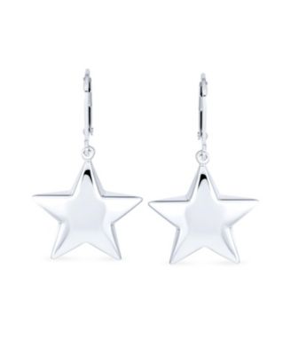 American Patriotic Celestial Rock Star Stars Dangle Lever back Earrings Sterling Silver