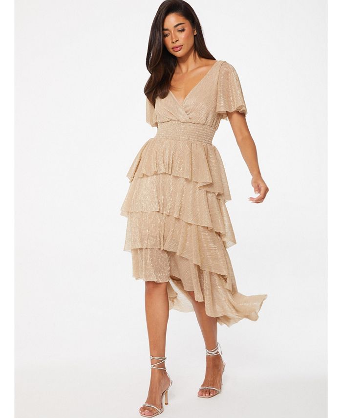 QUIZ Women's Glitter Tiered Evening Dress Macy's