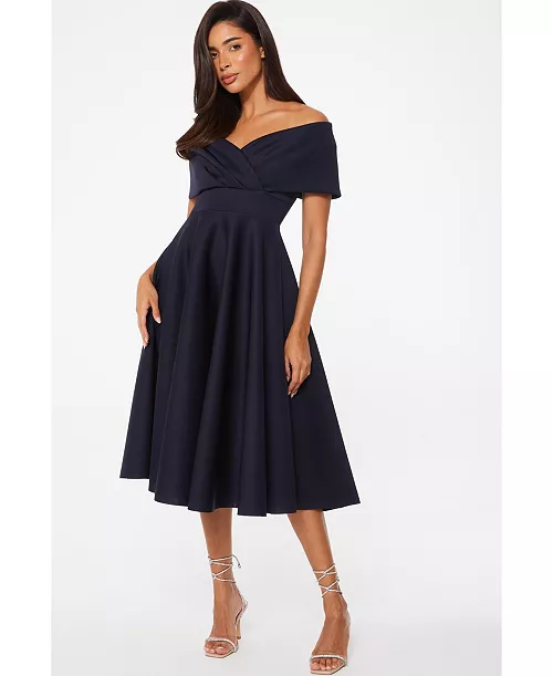 women's bardot skater midi dress
