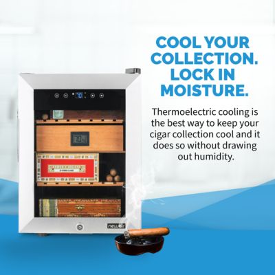 Cigar Humidor – 250 Count, Opti-Temp Heating/Cooling, Cedar Shelves, Digital Thermostat, Lock & Key, Stainless Steel