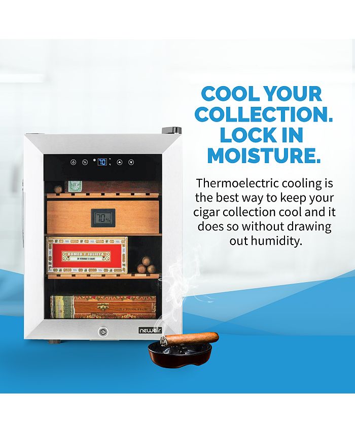 Newair 250 Count Electric Cigar Humidor Wineador in Stainless Steel with OptiTemp Heating and