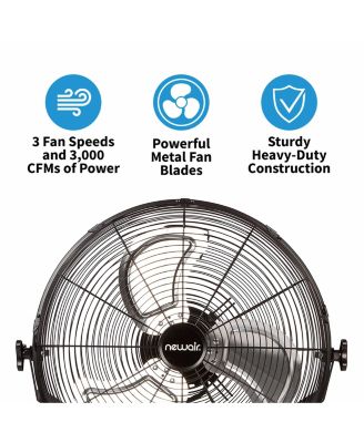 18" Industrial Floor Fan, 3 Speeds, 4012 CFM, Tilt Adjustable, Metal Build, Rotary Switch – For Garage, Gym, Home, Workshop