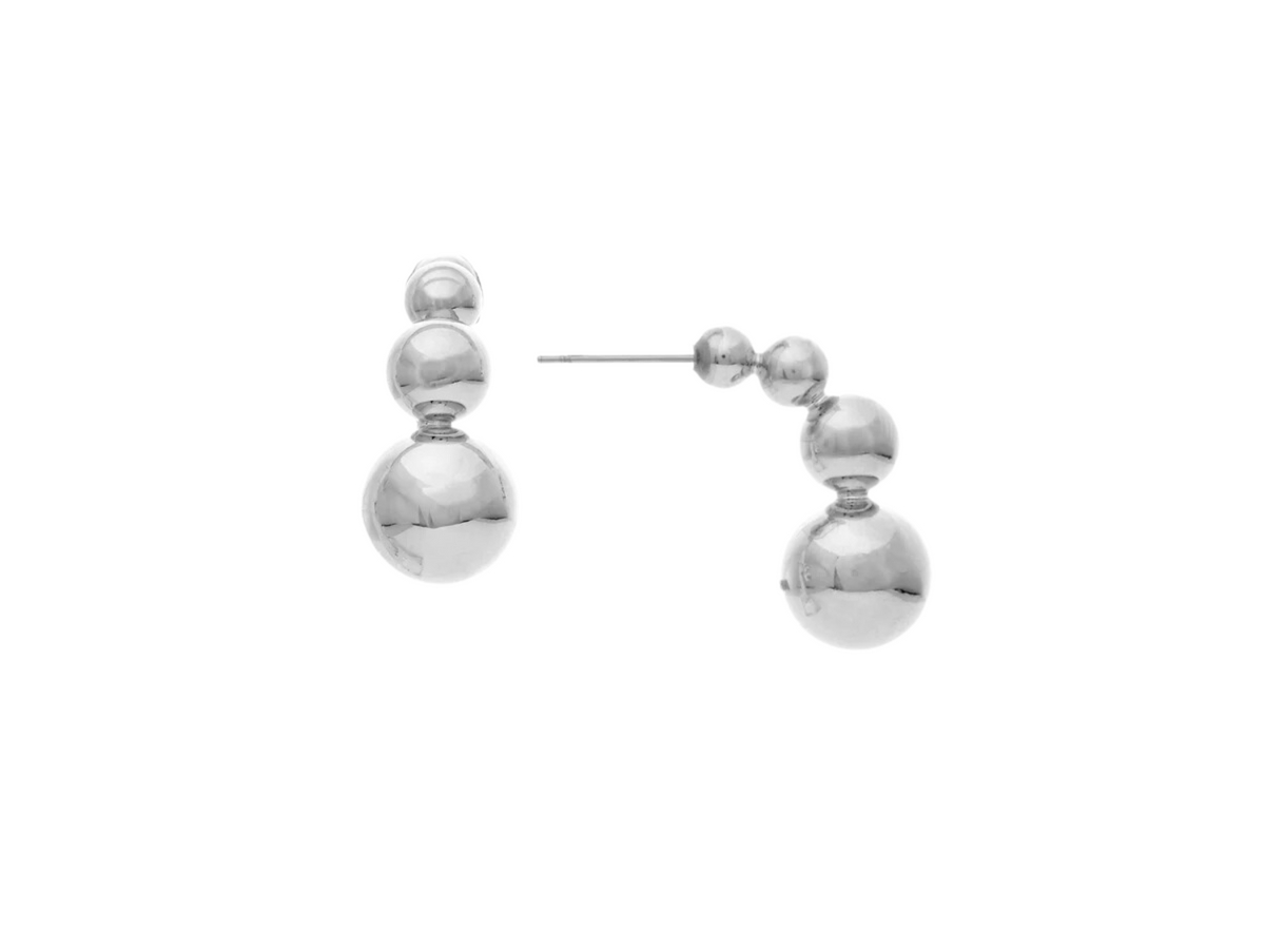Rhodium Graduated Bead Drop Earrings - Silver