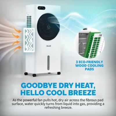 Evaporative Air Cooler and Portable Cooling Fan, Honeycomb Pad, 1600 CFM CycloneCirculation 3.16 Gallon Removable Water Tank, Remote and Time