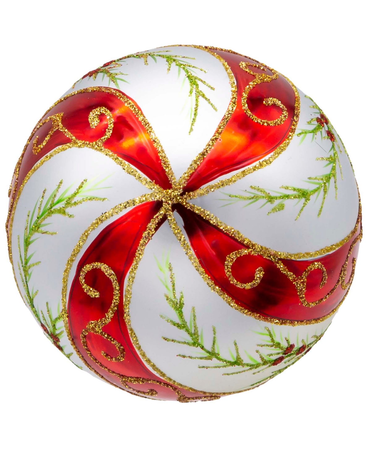 Kurt Adler 80mm Glass And Holly Leaves 6 Piece Ball Ornament Set In Clear