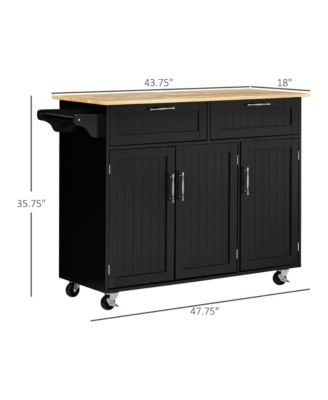 Mobile Kitchen Island with Storage, Kitchen Cart with Wood Top, Storage Drawers, 3-door Cabinets, Adjustable Shelves and Towel Rack, Black