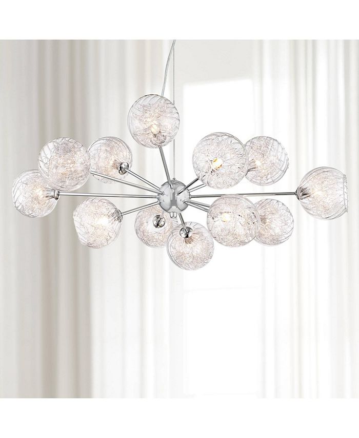 Possini euro design chrome aluminum chandelier deals wide modern glass fixture dining room