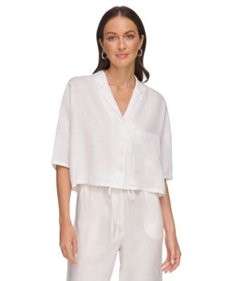 DKNY Women's Button-Front Dolman-Sleeve Linen Top - Macy's