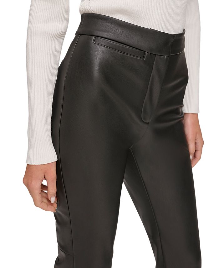 DKNY Women's Faux Leather Mid Rise Split-Cuff Flare Leg Pants - Macy's