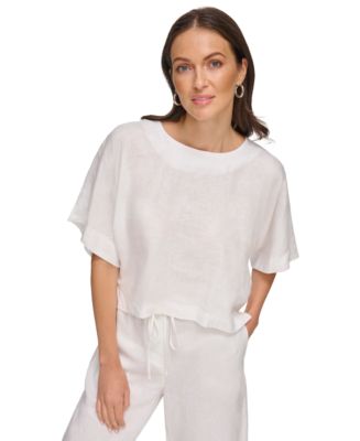 売れ筋商品|||ダナ キャラン ニューヨーク カットソー トップス レディース Linen Drop Shoulder Short Sleeve Top Black DKNY Linen Drop Shoulder Short Sleeve Top - Macy's