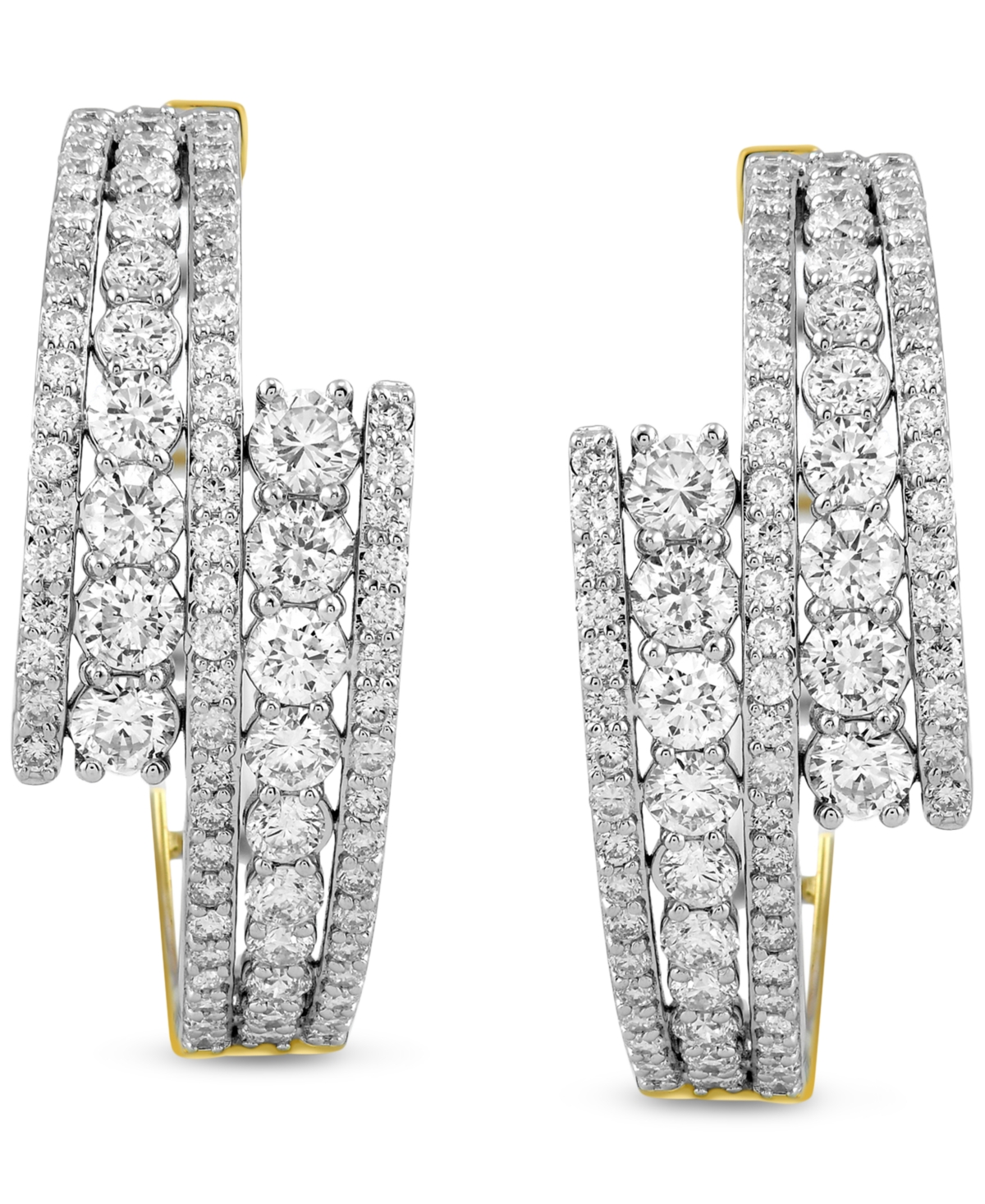 Diamond Double Row Small Hoop Earrings (3 ct. t.w.) in 10k Gold, - 10K Yellow Gold