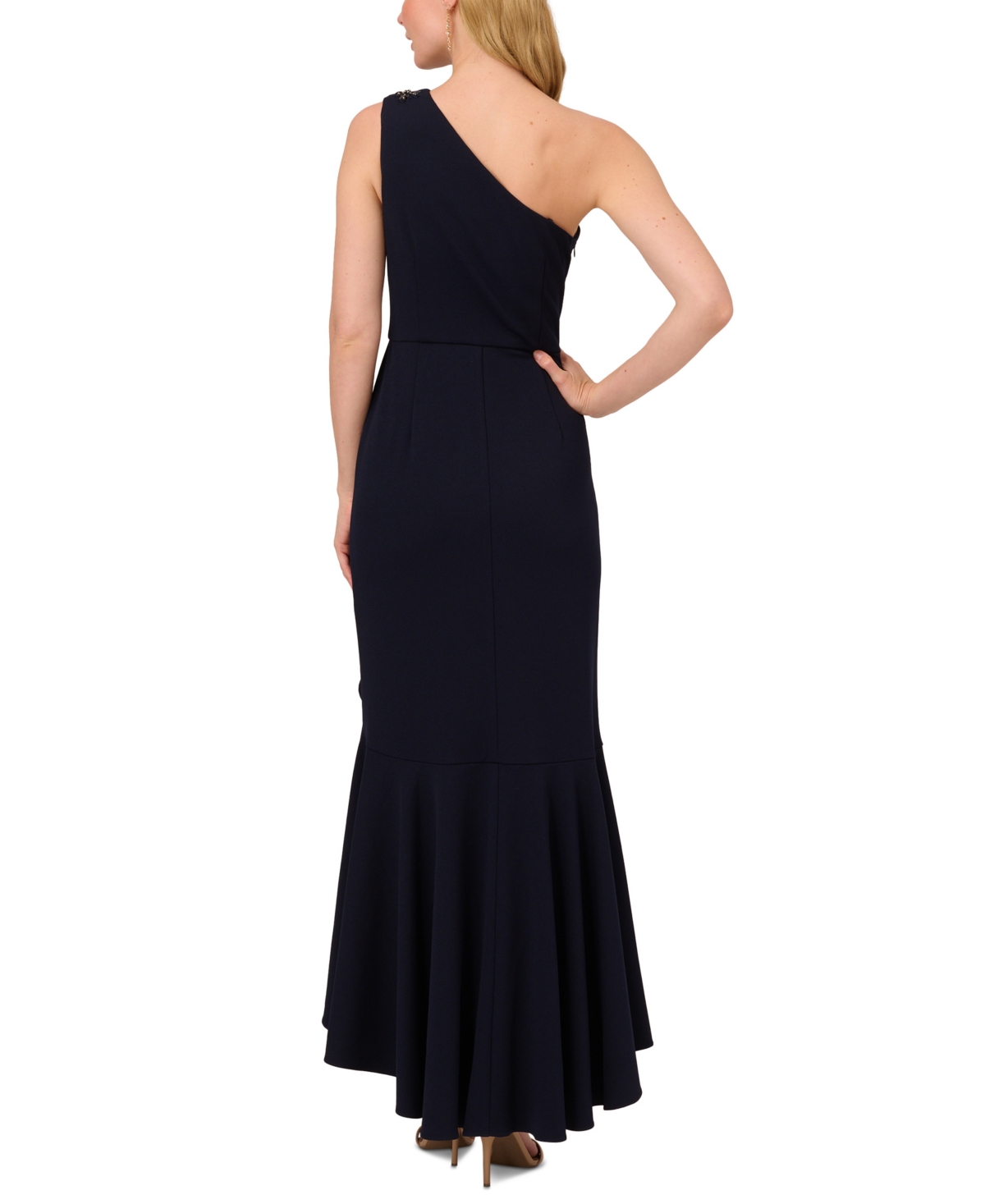 Shop Adrianna Papell Women's Beaded One-shoulder Gown In Black