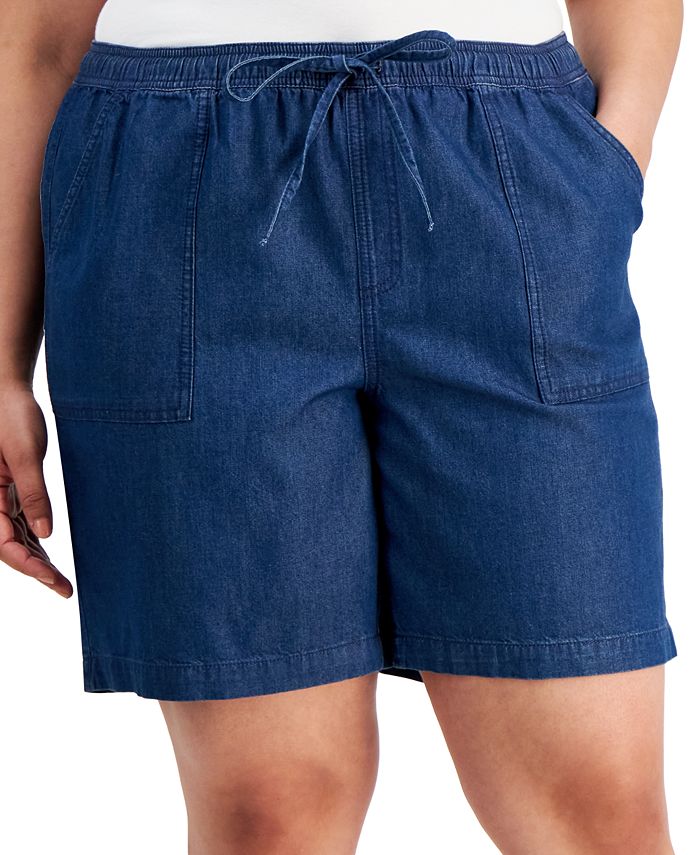 Style & Co Plus Size Chambray Drawstring Pull-On Shorts, Created for ...