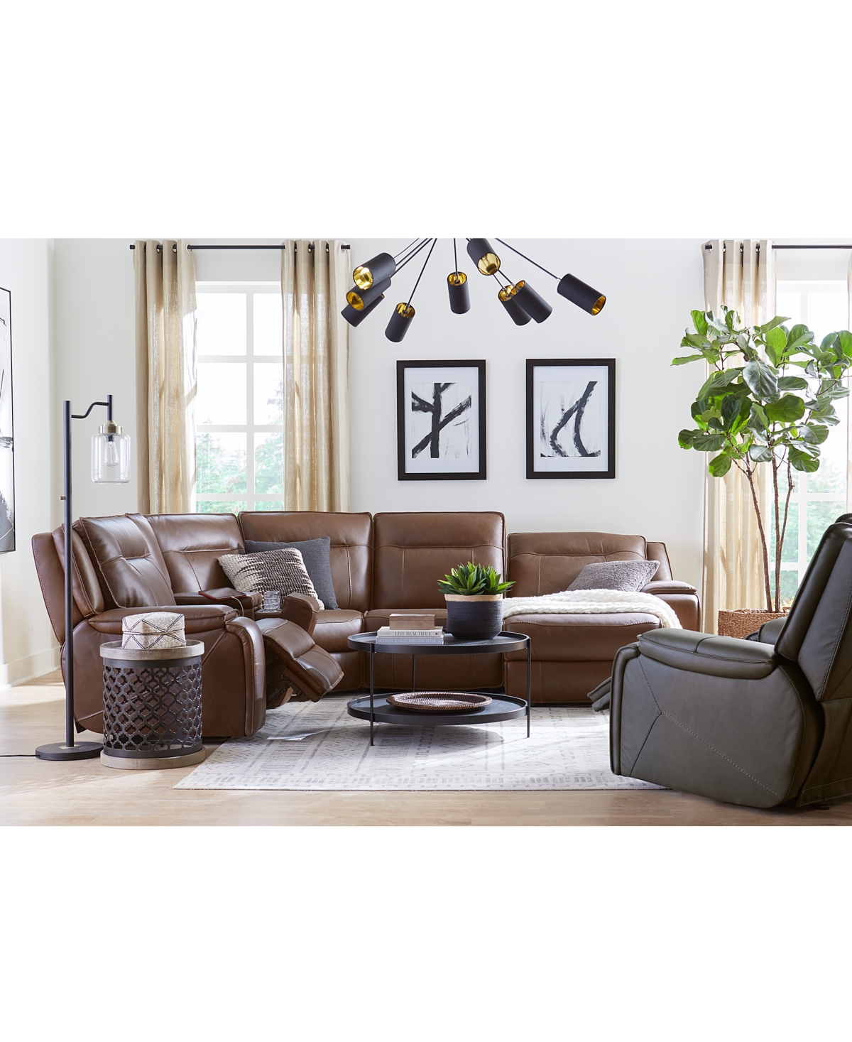 MACY'S CLOSEOUT! HANSLEY 5-PC. ZERO GRAVITY LEATHER SECTIONAL WITH 3 POWER RECLINERS, CREATED FOR MACY'S 