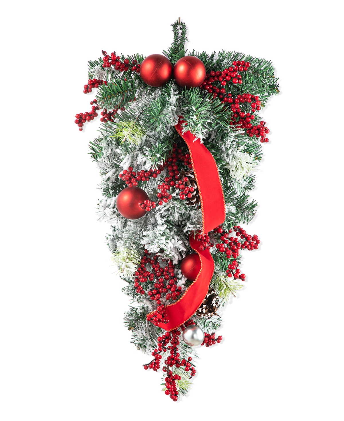 Glitzhome 25" H Flocked Berry, Ornament And Pinecone Ribbon Teardrop In Multi