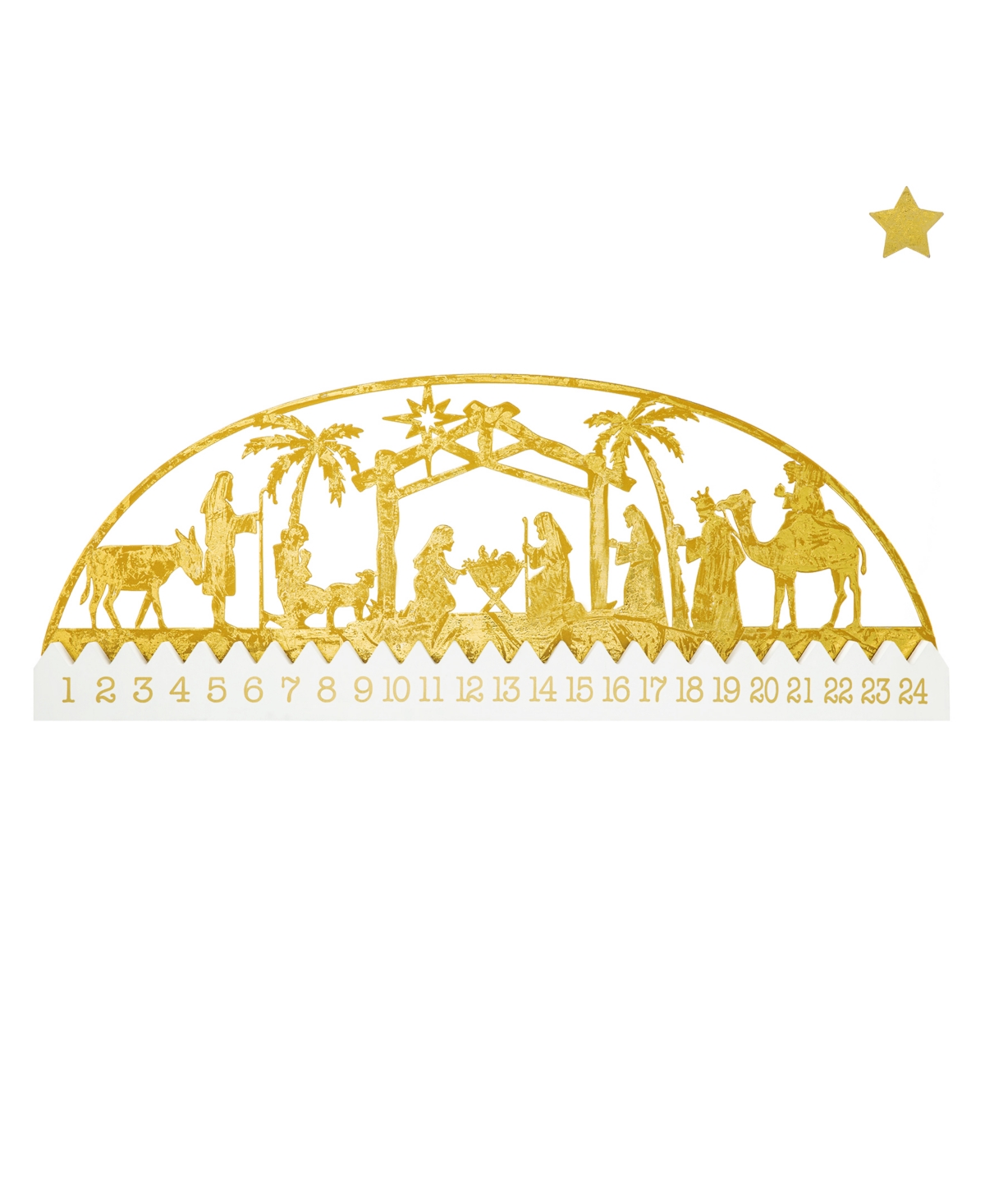 Shop Glitzhome 23.5" L Wooden Metal Foil Nativity Countdown Calendar Decor In Gold