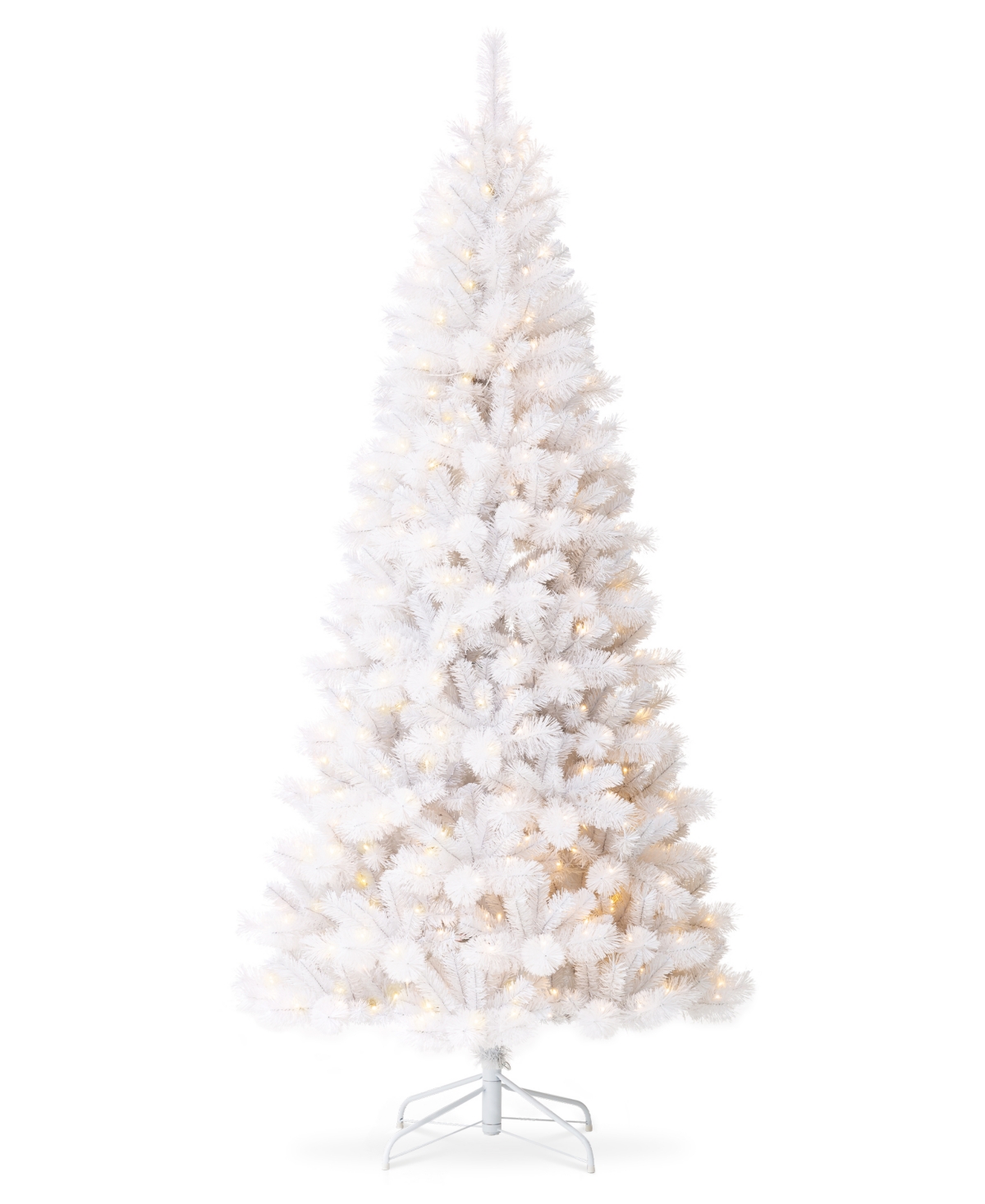 Glitzhome 8' Pre-lit Pine Slim Artificial Christmas Tree With 500 Warm Lights, Three Function In White
