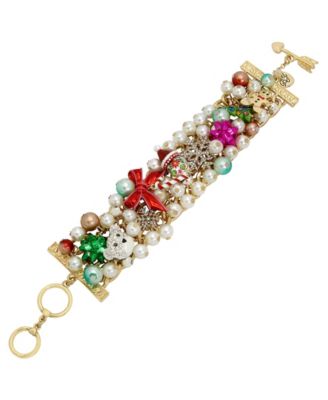 Betsey Johnson Faux Stone Christmas Imitation Pearl Statement Bracelet ...