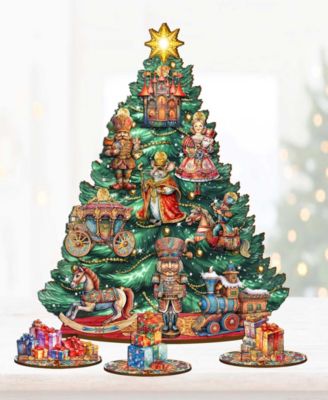 Nutcracker Themed Wooden Christmas Tree with Ornaments Set of 13 G. DeBrekht