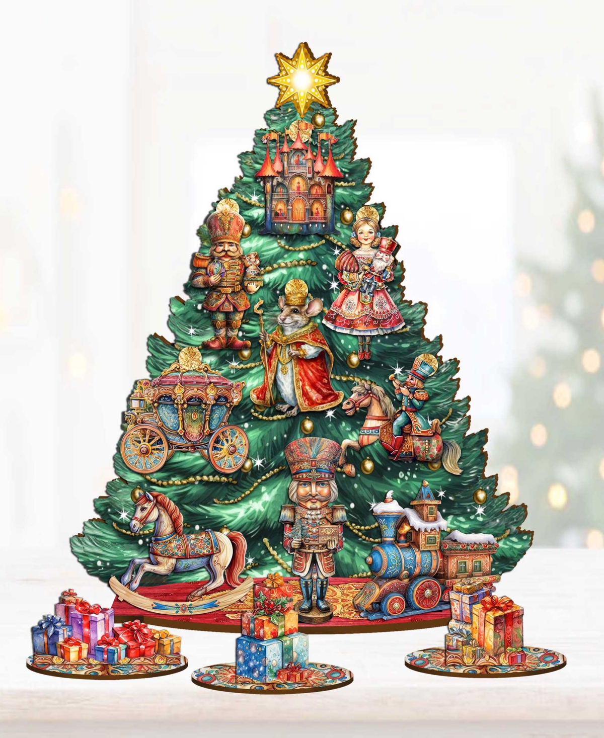 Shop Designocracy Nutcracker Themed Wooden Christmas Tree With Ornaments Set Of 13 G. Debrekht In Multi Color