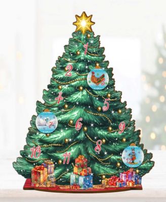 12 Days Themed Wooden Christmas Tree with Ornaments Set of 19 G. DeBrekht