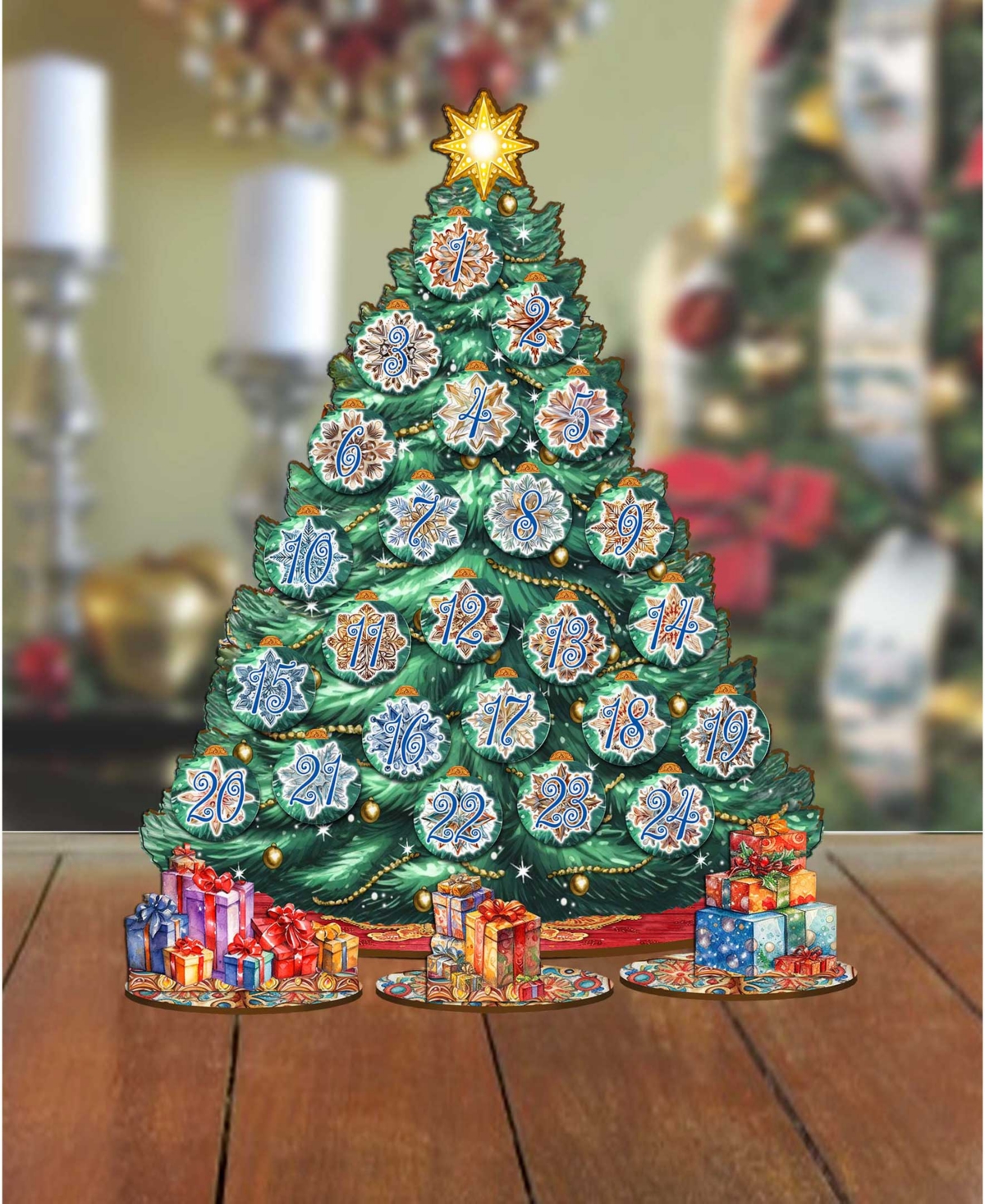 Shop Designocracy Advent Calendar Themed Wooden Christmas Tree With Ornaments Set Of 28 G. Debrekht In Multi Color
