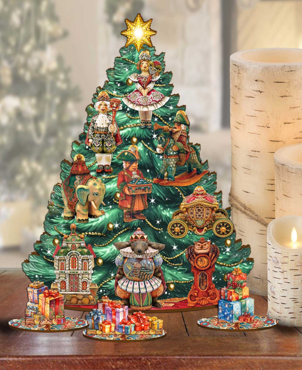 Designocracy Nutcracker Mascarade Themed Wooden Christmas Tree With Ornaments Set Of 13 G. Debrekht In Multi Color