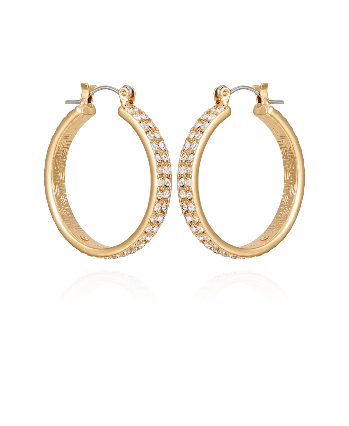 Gold-Tone Clear Glass Stone Embellished Hoop Earrings - Gold