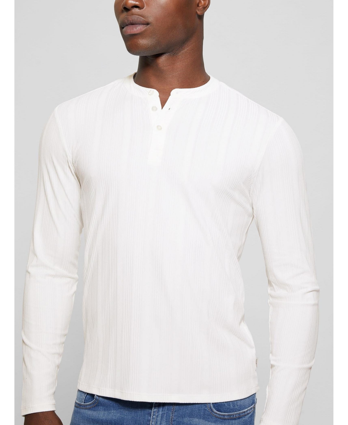 Guess Men's Brentwood Rib Knit Henley T-shirt In White